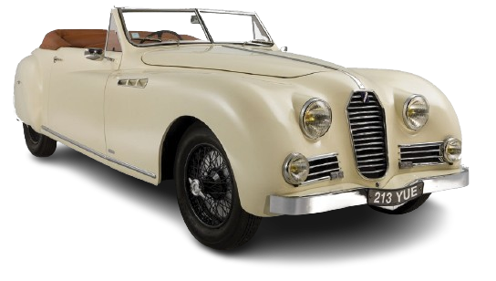 Talbot-Lago Record T26 cabriolet in cream with the top down, three-quarter front view
