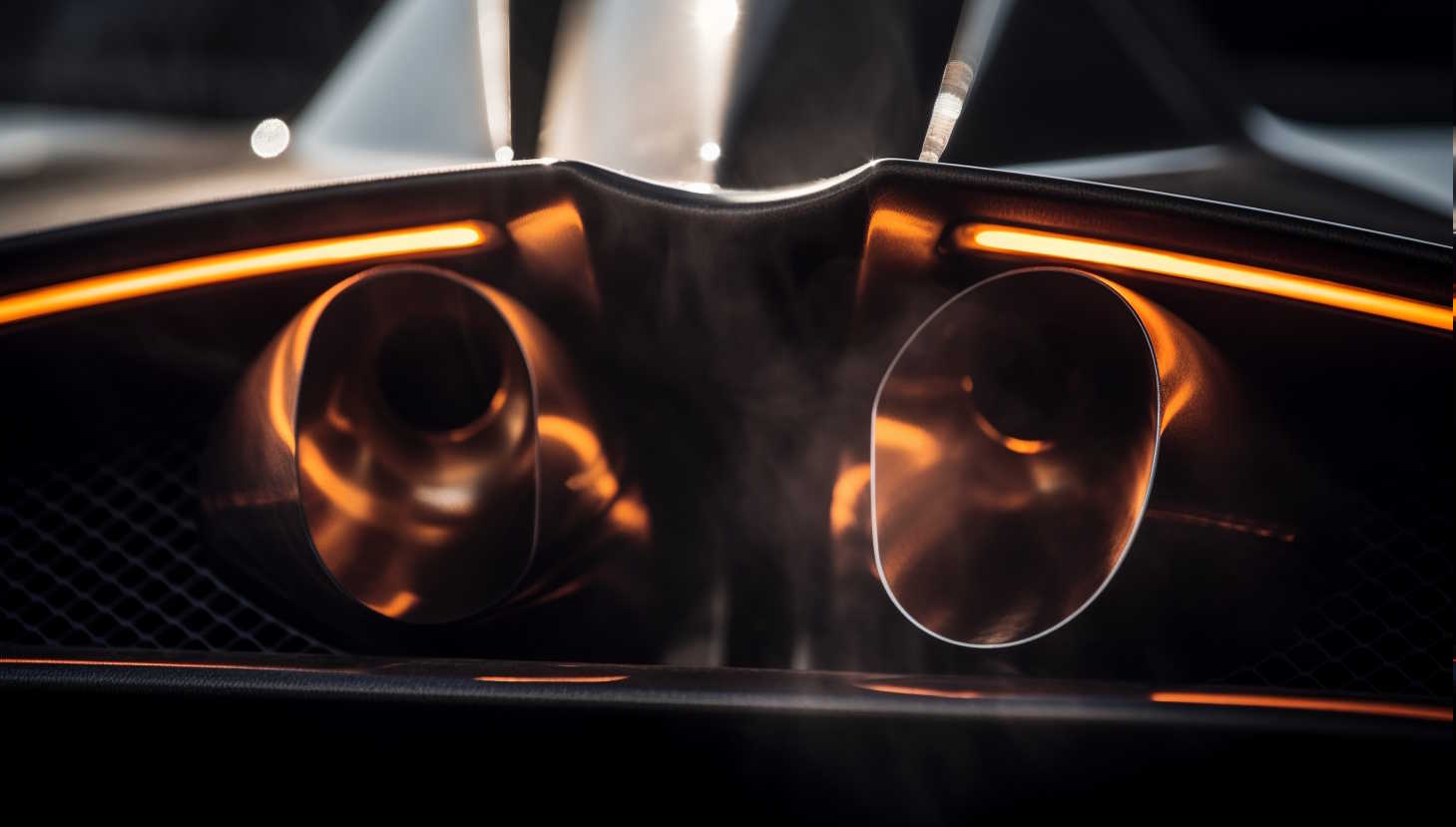 Glowing exhaust headers on a running engine
